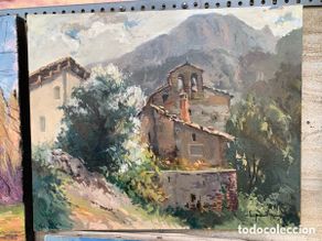 Arte: Josep Esponella Serra 1924-2014 Terrassa, vista de Alinyà (Lérida) 61x50 cm